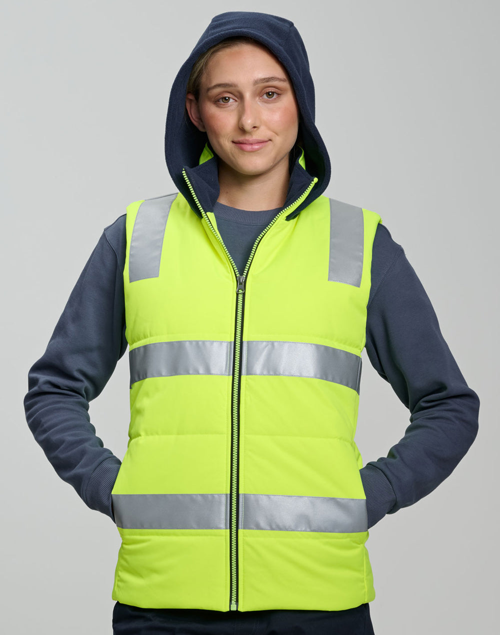 SW93 Unisex Hi Vis Hooded Puffer Vest